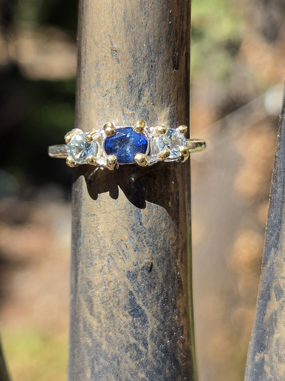 Blue Sapphire & BlueTopaz Three-Stone Ring Gold Accents Sz6